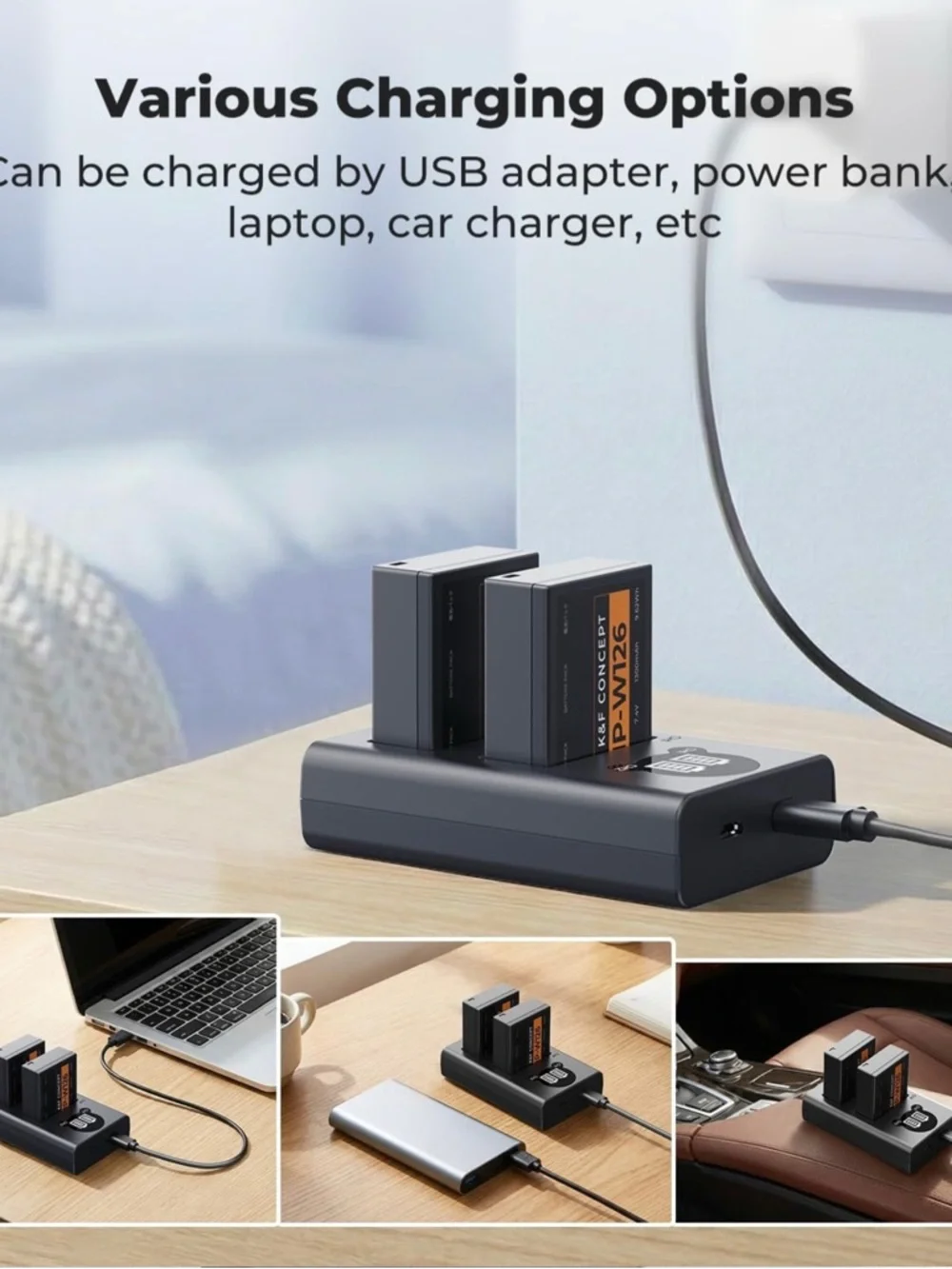 Dual LCD Battery Charger for Fujifilm NP-W126 NP-W126S X100VI X100V